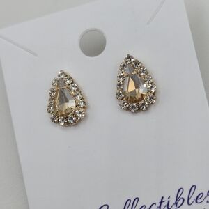 Swarovski Crystal Elements Gold Teardrop Earrings Champagne Prom Bridal Formal